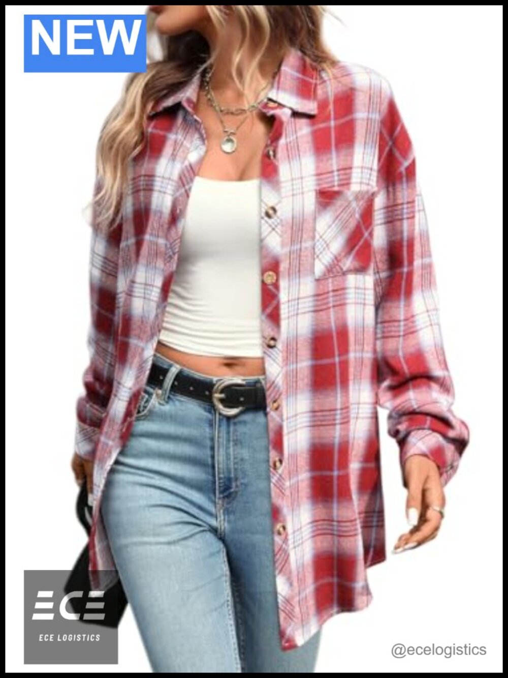Womens Oversized Plaid Flannel Button Down Shirt Long Sleeve Blouse Top